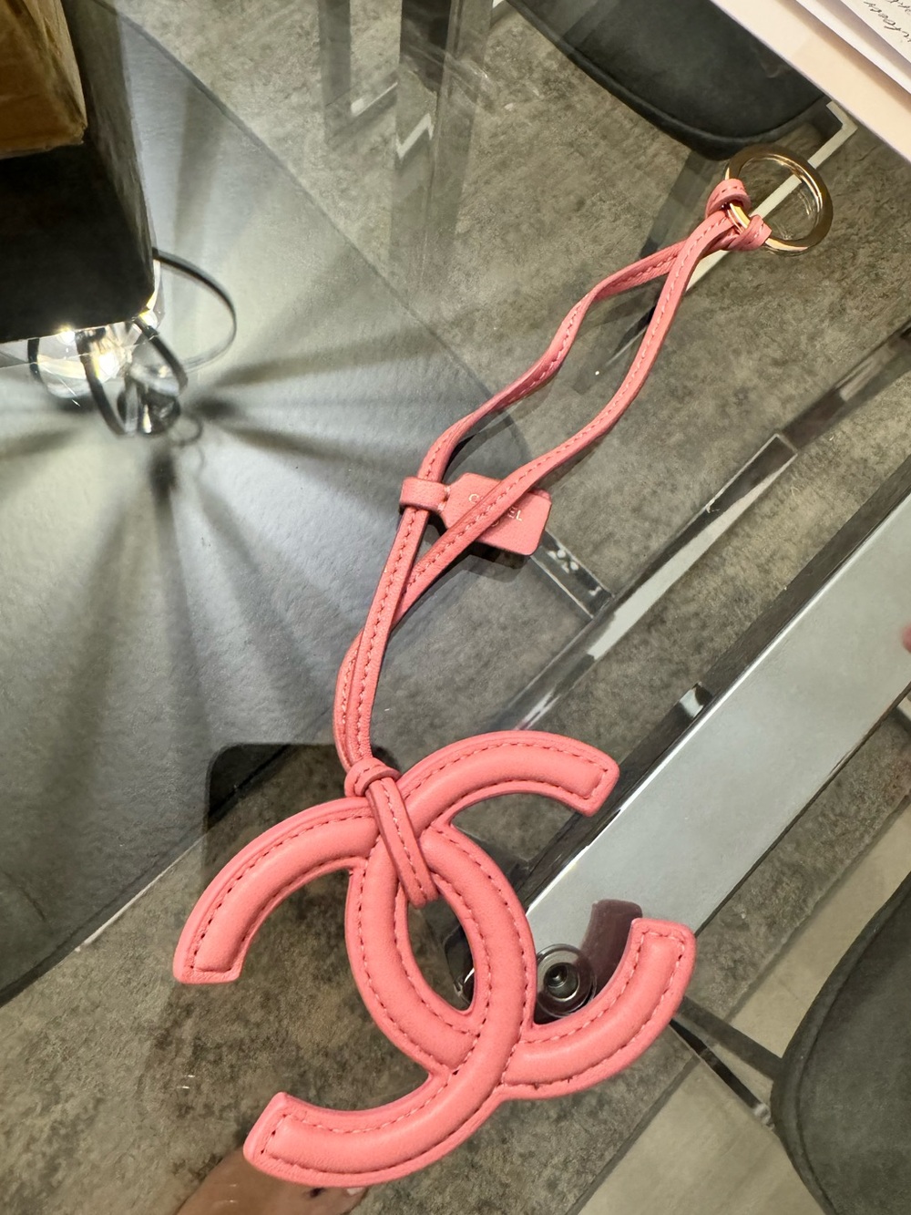 Leather  Pink Double C Leather Keychain Charm